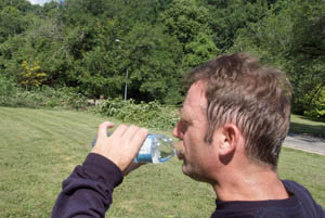 Pete staying hydrated with his third favorite beverage.