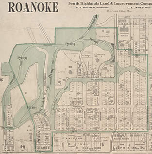 1907 Sanborn Map of Roanoke residential district of Kansas City. Click for a blowup.
